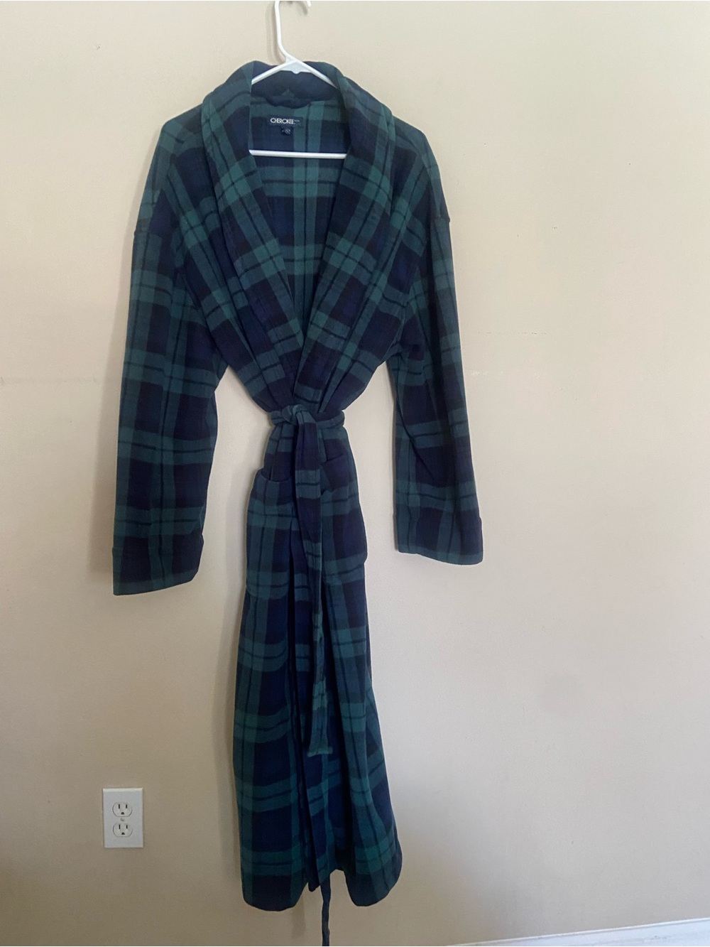 croft & barrow Green and Navy Plaid Shawl-Collar Robe